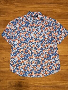 Nautica Mens XL Red White & Blue Floral Camp Shirt